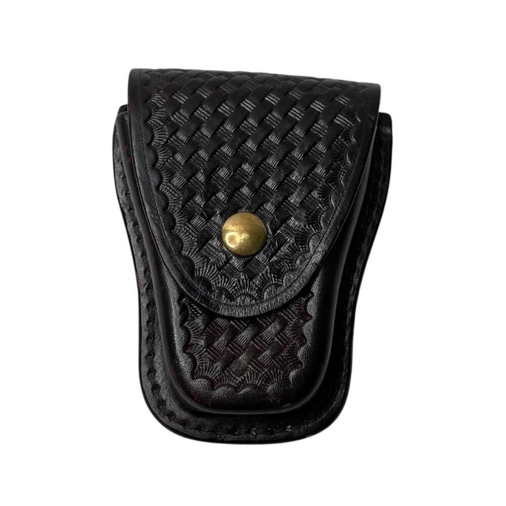 Aker Mahogany Brown Basket Weave Leather Handcuff Belt Case